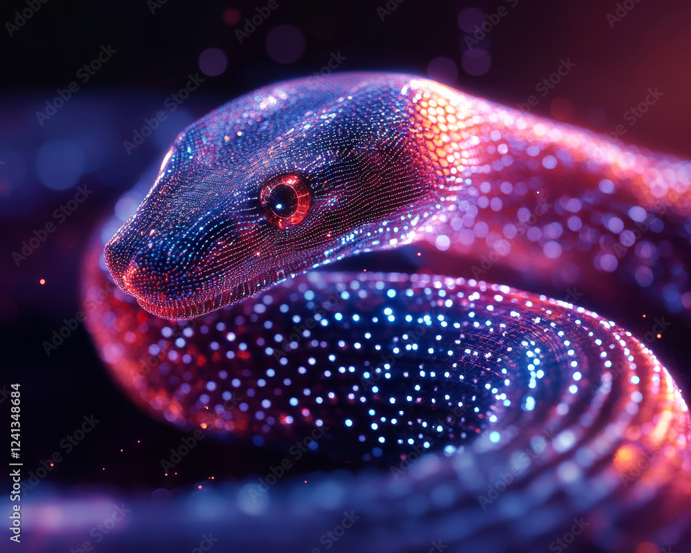Poster abstract digital snake made of flowing data streams
