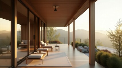 Fototapeta premium Japandi design of Balcony, cinematic photography