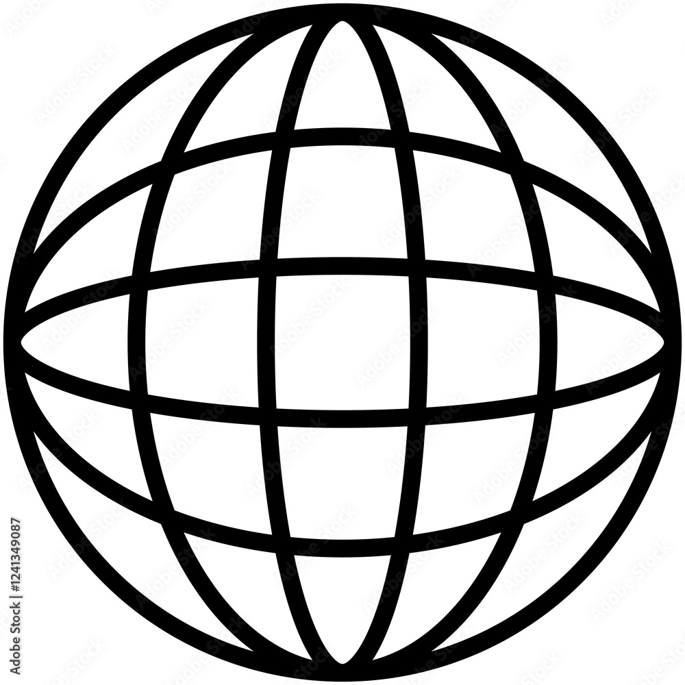 Wall mural black outline web globe icon