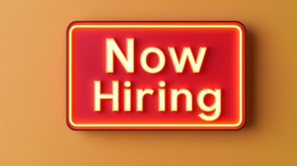 Bright Neon Sign Indicating Job Opportunity with Now Hiring Phrase