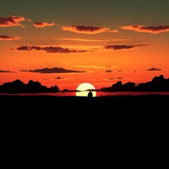 Fototapeta premium A vibrant skyline silhouette with a colorful sunset illustrating urban beauty and tranquil evening moments in the city silhouetted skyline cityscape architecture illustration building city vector