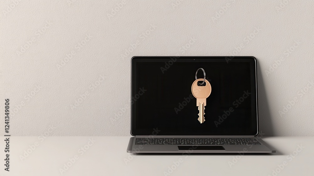 Aufkleber digital security concept with key symbol on laptop screen display