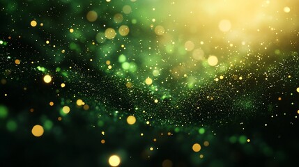 Obraz premium Green gold bokeh lights, celebratory background