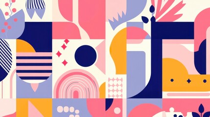 Vibrant Geometric Abstract Pattern Design: A Colorful Composition of Shapes