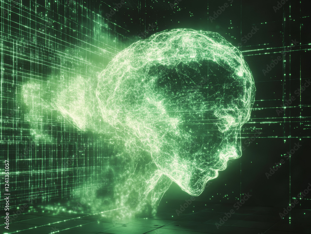 Aufkleber glowing brain in virtual grid like environment