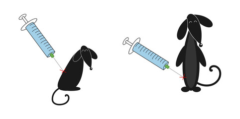 Illustration series of a dog getting vaccinated with syringe on white background - vector