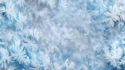 Frosty blue background adorned with intricate snowflake patterns, creating a serene winter ambiance
