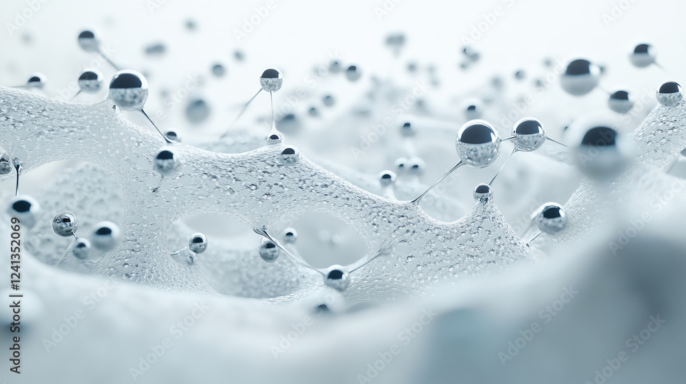 Aufkleber abstract molecular structure with floating spheres and bubbles
