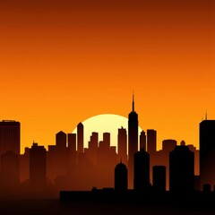 Obraz premium Abstract illustration of a city skyline at dusk highlighting skyscrapers against a colorful sunset background silhouetted skyline cityscape architecture illustration building city vector