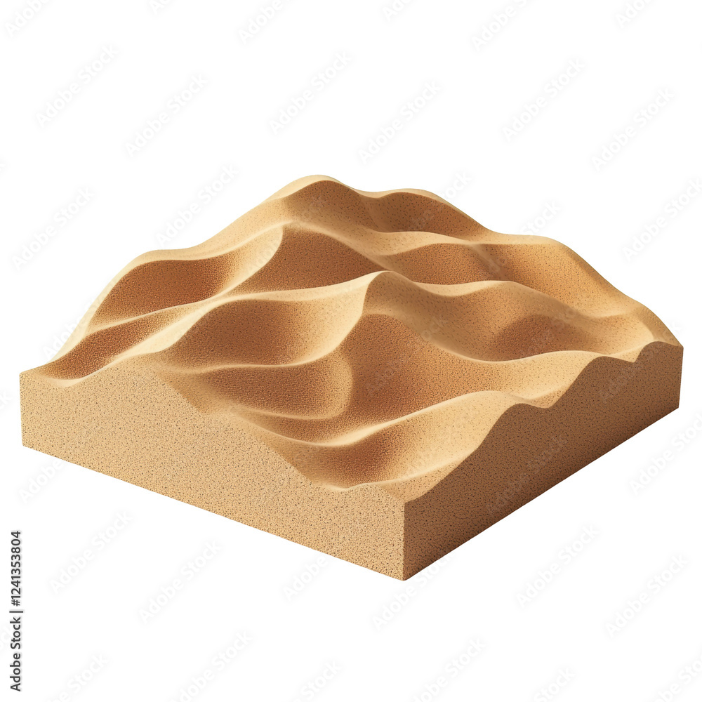 Poster a sculpted piece of material featuring undulating, wave-like patterns that create a sense of movemen