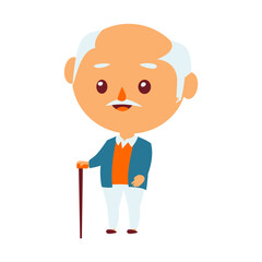 Cartoon Illustration of an Elderly Man with Cane