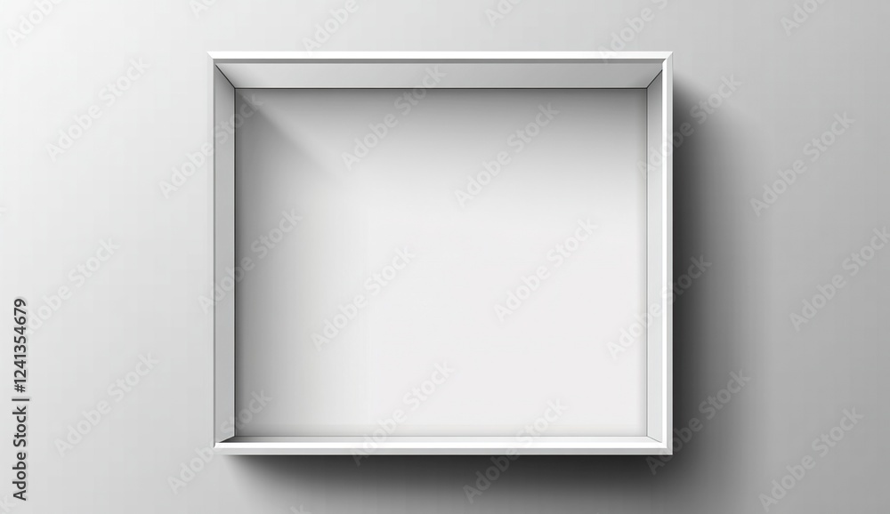 Poster vector white open empty box mockup template on a transparent background, top view. --ar 64:37 --v 6.