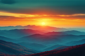 Obraz premium Majestic Sunrise Over Rolling Mountain Ranges