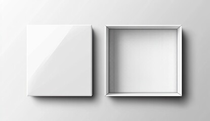 Obraz premium Vector white open empty box mockup template on a transparent background, top view. --ar 64:37 --v 6.1 Job ID: 7708242c-8377-4ca0-9ea6-9096b511d8e0
