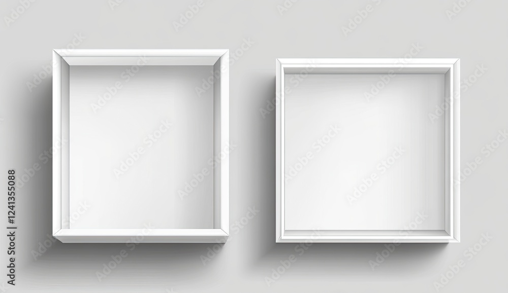Poster vector white open empty box mockup template on a transparent background, top view. --ar 64:37 --v 6.