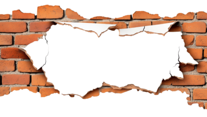 PNG Brick Wall with a Hole Revealing Blank Space, transparent background
