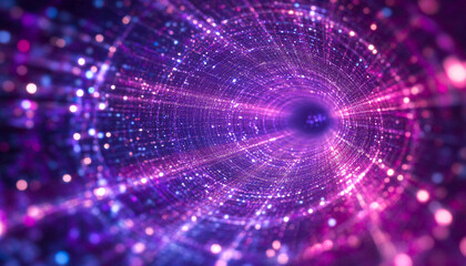 Obraz premium A vibrant, futuristic tunnel with glowing pink and blue lights creates a sense of depth and motion, resembling a sci-fi wormhole or digital data stream.
