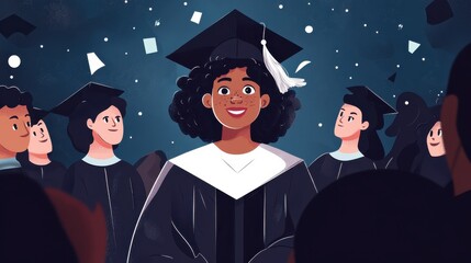 Obraz premium Graduate Celebration Illustration with Flat Background