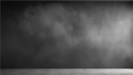Empty dark abstract cement wall and studio room with smoke float up interior texture for display products wall background.