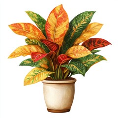 Obraz premium Vibrant indoor plant with colorful leaves in a simple pot.