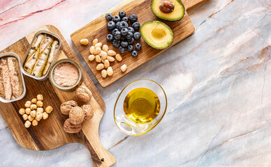 Overhead photo of omega-3-rich foods.