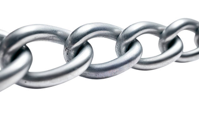 PNG Close-Up of Shiny Metal Chain Links, transparent background