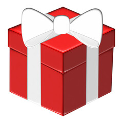 3d red gift box with white ribbon