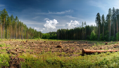 huge forest clearing in summer surrounded with the aid of combined wooded area