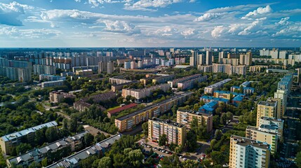 Naklejka premium aerial view of buildings in the city, buildings in city