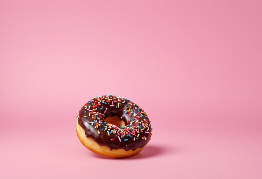 On is a donut on a pink background in Amsterdam, Netherlands