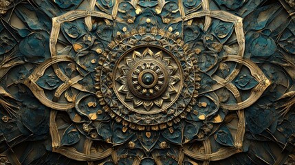 Intricate Gold And Teal Mandala Design Artwork