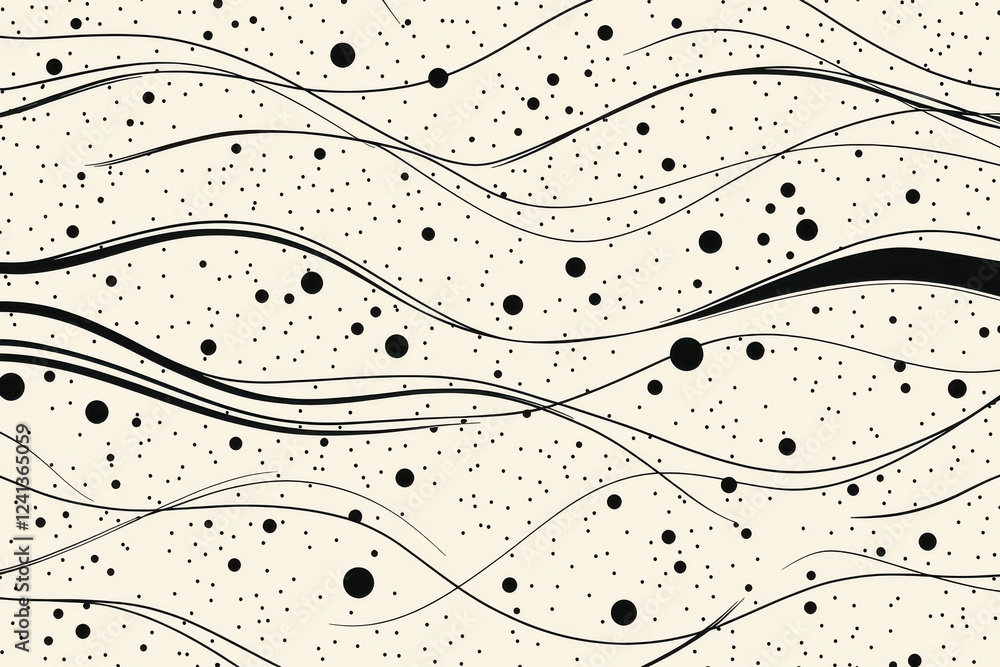 Poster minimalist pattern featuring black dots and abstract lines on cream background creates a modern and 