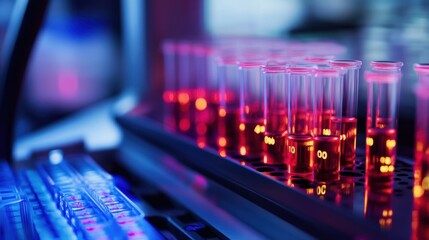 A medium closeup image of a digital display on a diagnostic machine featuring a detailed readout of a liquid biopsy analysis in progress with graphs and numerical data indicating tumor