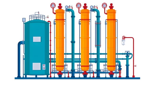 Detailed Diagram of an Industrial Water Treatment System for Pollutant Removal and Water Recycling