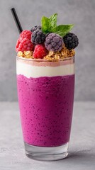 Refreshing Layered Smoothie with Mixed Berries and Yogurt Delight