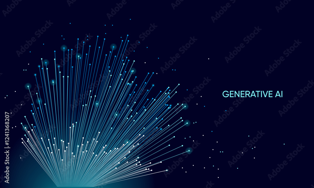 Poster illustration of abstract stream. artificial intelligence. big data, technology, ai, data transfer, d