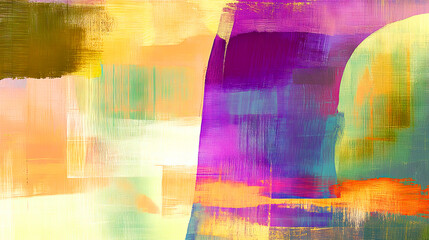 Abstract background with textured brushstrokes in vibrant shades of purple, yellow, orange, and green