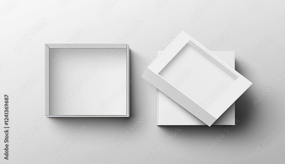 Poster white open empty box mockup, top view, isolated on a transparent background. vector illustration in 
