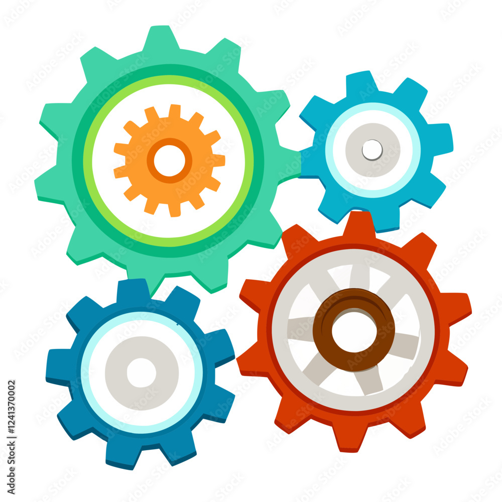 Aufkleber various gears in vibrant colors arranged on a white background, illustrating the concept of mechanic