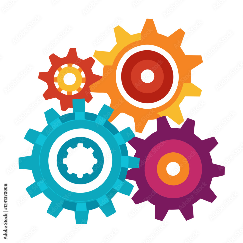 Aufkleber vibrant gears in various sizes and colors are arranged on a clean white background, showcasing the d