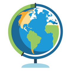 The globe illustrates the Earth's continents and oceans in vibrant colors, serving as a visual aid for learning about geography and global awareness in a simplistic design