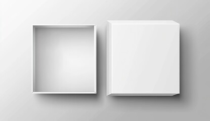 White open empty box mockup, top view, isolated on a transparent background. Vector illustration. --ar 64:37 --v 6.1 Job ID: cbd293fb-53a2-492f-ab2d-a8ac8450ca42