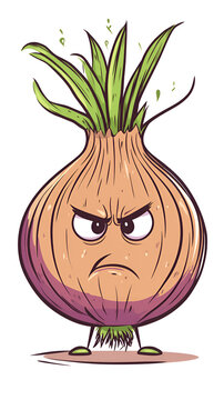 Naklejki angry vegetable onion as a cartoon character with a funny facial expression