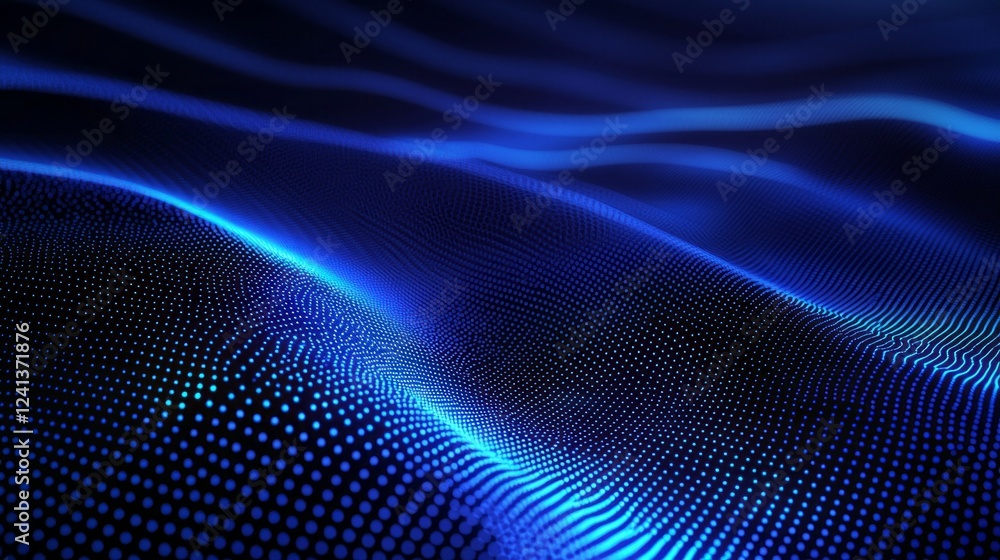 Poster An enchanting expanse of blue waves flows undulatingly, creating a visual rhythm that captivates the observer. The delicate patterns evoke a serene ambiance in a digital realm of light