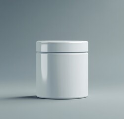 White plastic jar for medical pendant, on a gray background, mockup template, front view, high resolution, hyper-realistic, stock photography style.