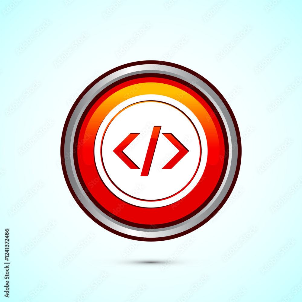 Aufkleber coding icon design illustration, web development icon, orange color round button design