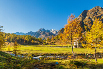 autumnal mountain landscape inside the Alpe Devero, Val D'Ossola, Verbania, Italia
