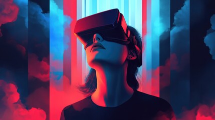 Woman Experiencing Immersive Virtual Reality Technology