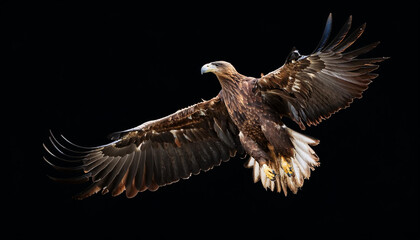 Naklejka premium Eagle in flight, isolated on black background