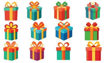gift box illustration on white background, gift box set